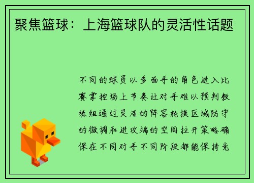 聚焦篮球：上海篮球队的灵活性话题